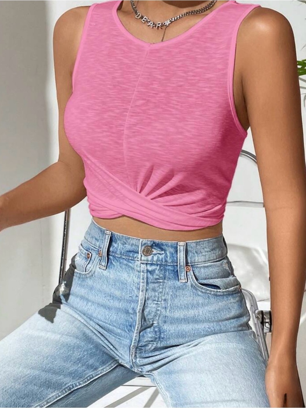 Sleeveless Twist-Hem Crop Top